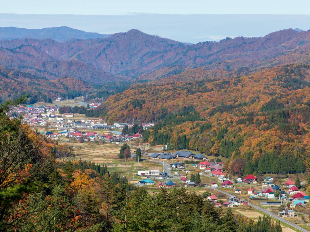 奥会津昭和の森キャンプ場の雑木林をプチ散策。展望台から村内一望の絶景もお楽しみいただけます。