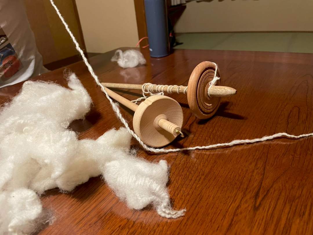 夕食の後は、暖かい室内で「静」の時間へ。 地元の作家さんに教わりながら、
ふわふわの羊毛を糸車やスピンドルを使って一本の糸へと紡いでいきます。 

単純な作業の繰り返しですが、指先の感覚に集中していると、
不思議と心が「無」になり、瞑想のような心地よさに包まれます。

地元の方との穏やかなおしゃべりと、自分の手で何かを生み出す喜びが、
凝り固まった心を優しくほぐしてくれます。