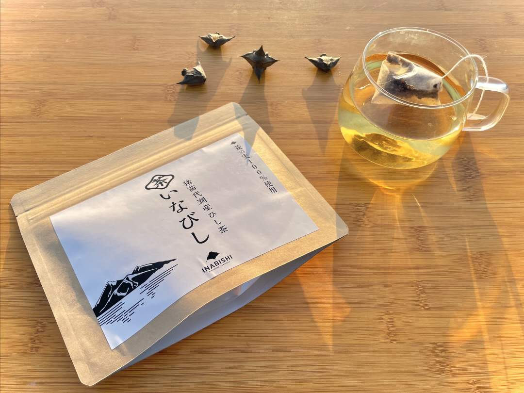 いなびし茶は、猪苗代湖産菱の実100％を使用して作られた地産地消のお茶です。香ばしさとほんのり甘い風味を楽しむことができます！　