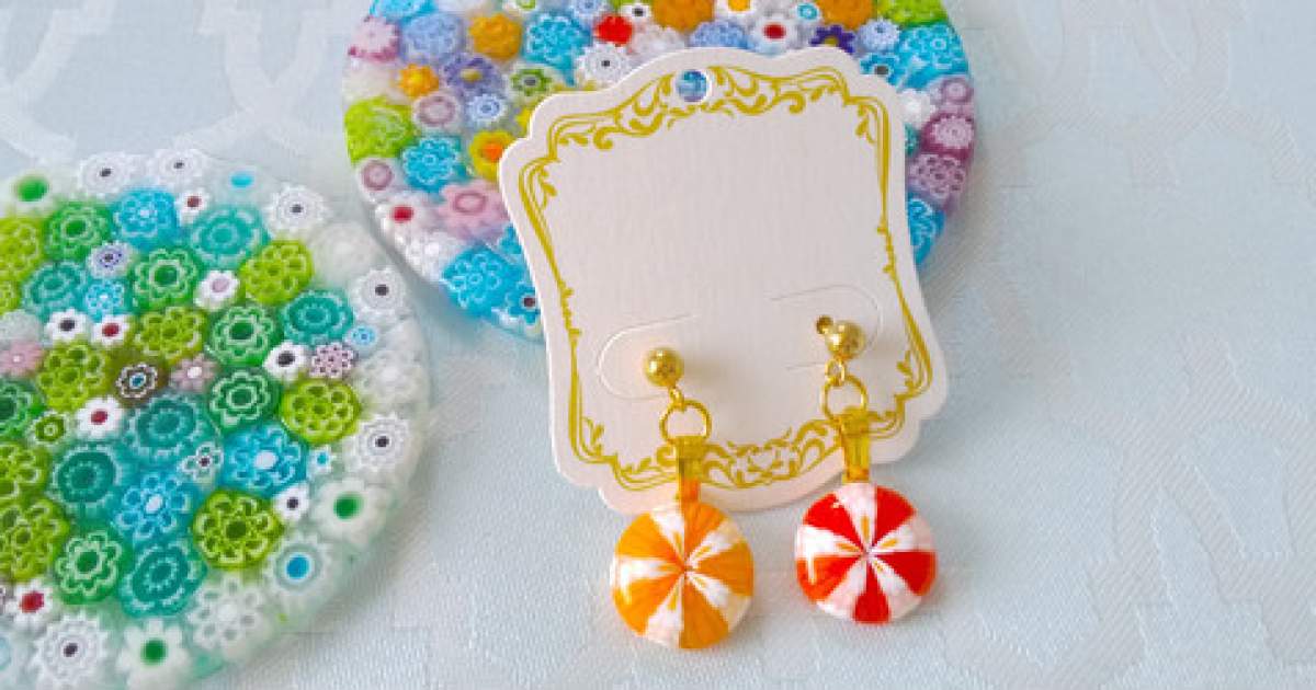 SOLD◆ハンドメイド 白 カラフル ミルフィオリ ガラス ピアス◆p11 630